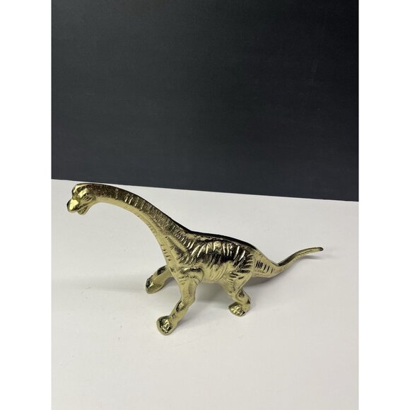 Metal Dinosaur Sculpture Figurine Brachiosaurus 13" X 10" Gold Dino Decor Figure - Picture 11 of 11